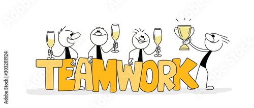 People with big word Teamwork. Team metaphor.