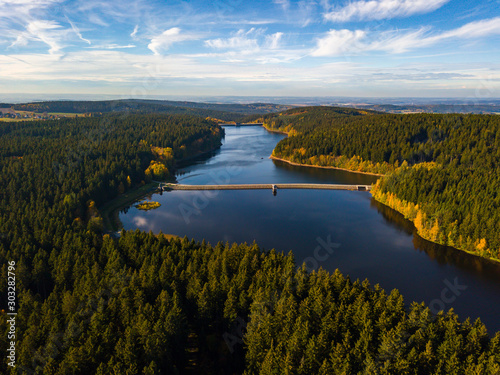 Aerial view over the Geigenbach dam