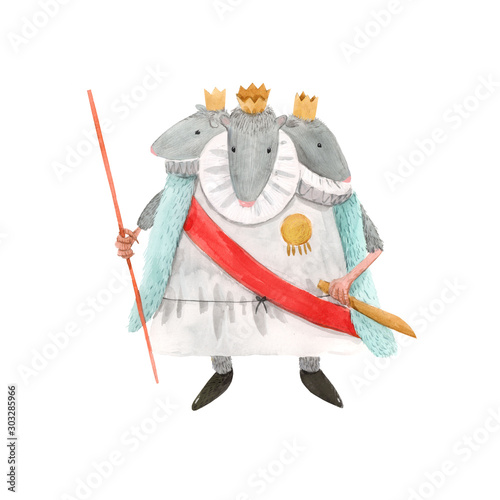 Watercolor mouse rat king from christmas fairy tale nutcracker ballet baby il...