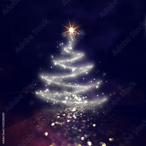 3D Fototapete Baum - Fototapete background of Christmas tree with defocused glitter lights