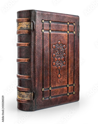 Canvas Print Leather book with the embossed frame around the center part of the front cover with the tree of life