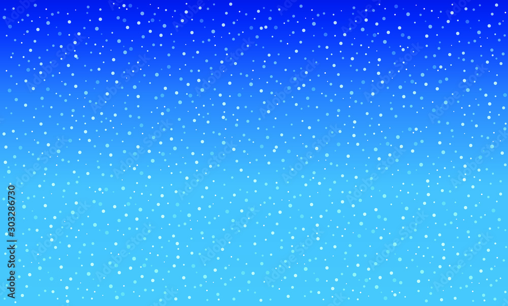 Falling snow isolated on blue background. Vector illustration image.  Cold winter sky background. Snowing texture pattern. Snowflakes overlay.