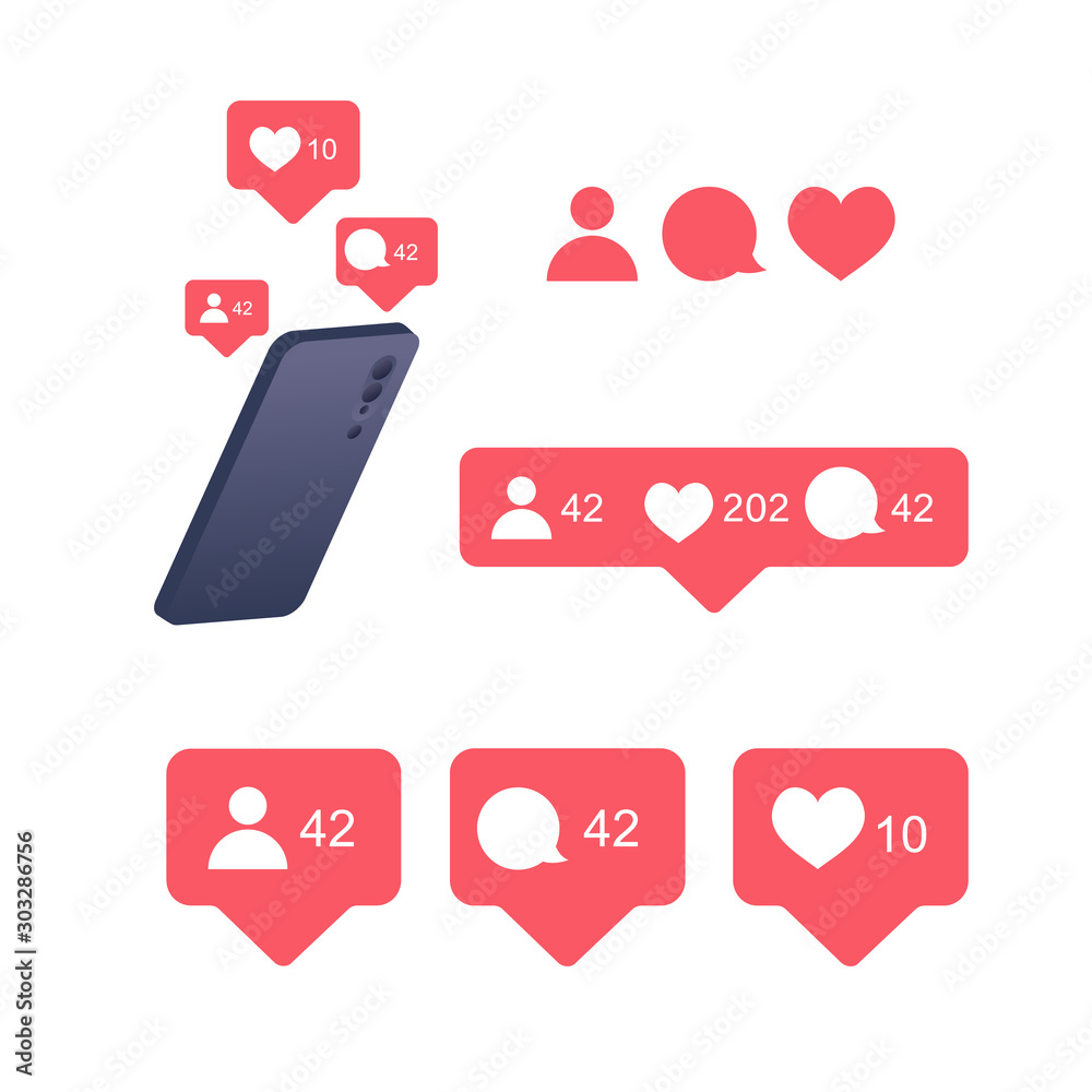 Like icons. Counter Notification. Like, follower, comment icons. Icon for social  network, internet, web, mobile, app. Mobile phone vector illustration. Social  media vector set Stock Vector | Adobe Stock