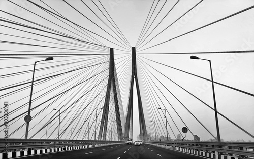 Bandra Worli Sea Link in Black and White photo