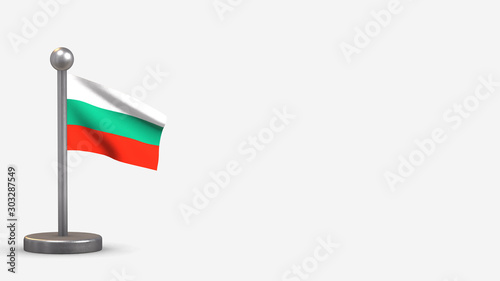Bulgaria 3D waving flag illustration on tiny flagpole.