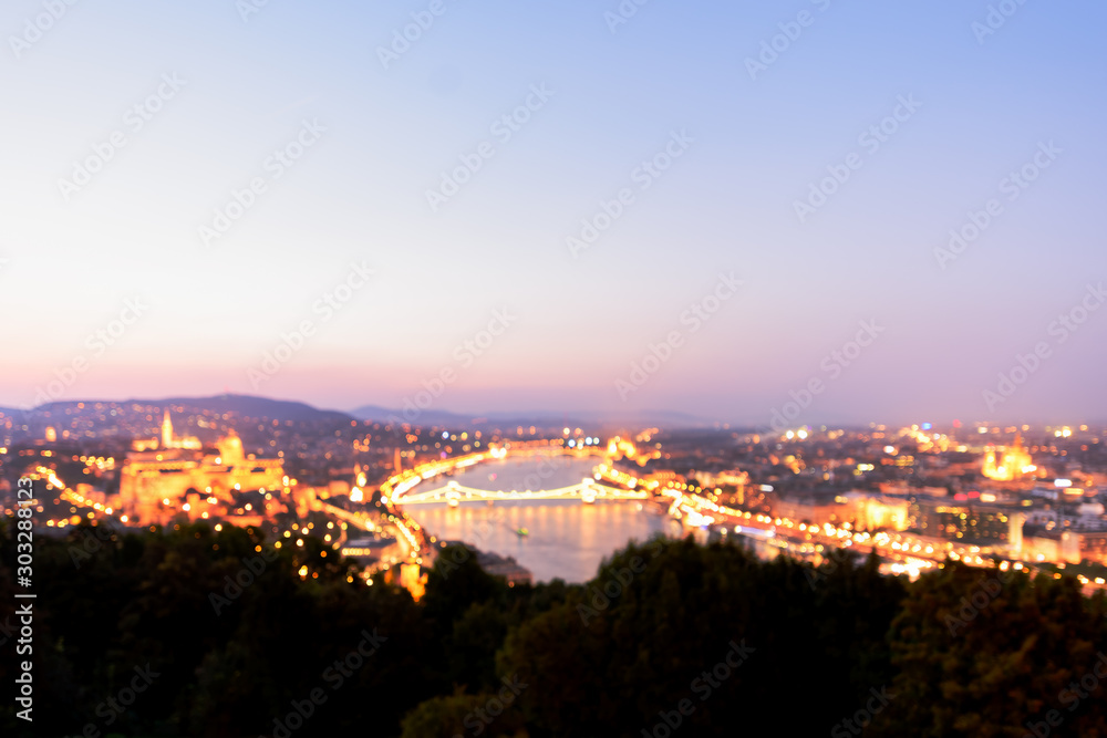 Cityscape of Budapest with Blurred Background at sunset, Hungary