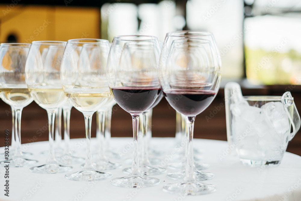 Wine glasses on a table