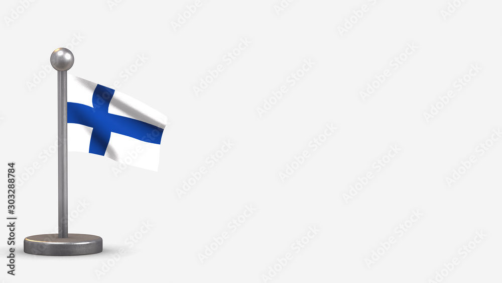 Finland 3D waving flag illustration on tiny flagpole. Finland 3D waving flag illustration on tiny flagpole.