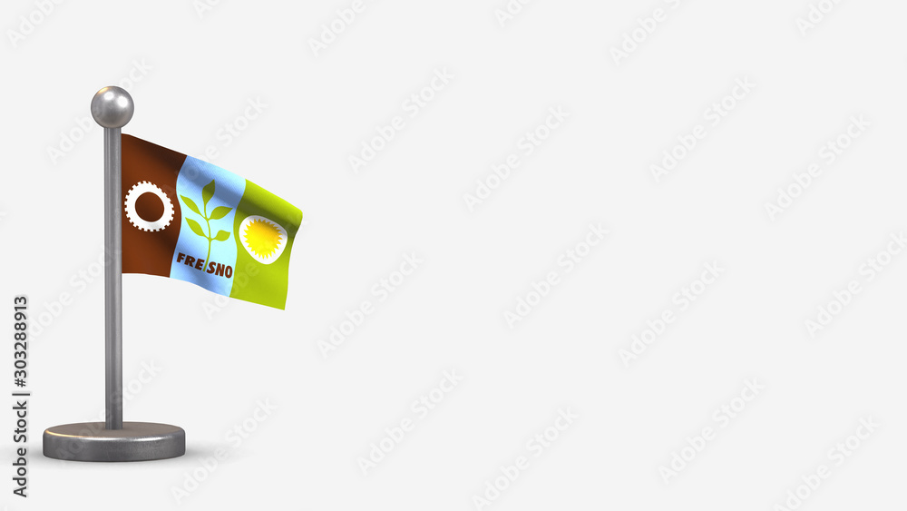 Fresno California 3D waving flag illustration on tiny flagpole. Fresno California 3D waving flag illustration on tiny flagpole.