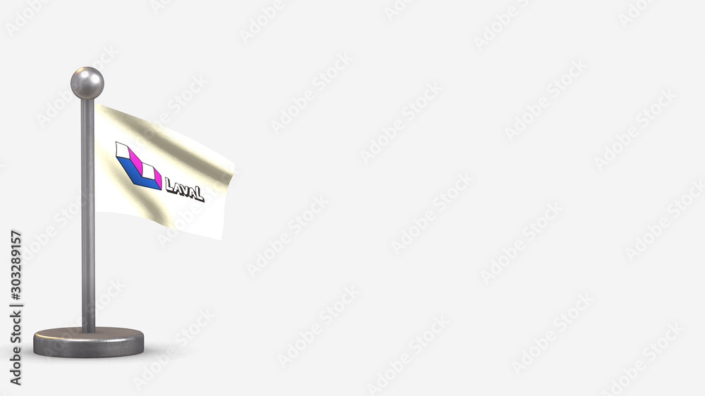 Laval Quebec 3D waving flag illustration on tiny flagpole. Laval Quebec 3D waving flag illustration on tiny flagpole.