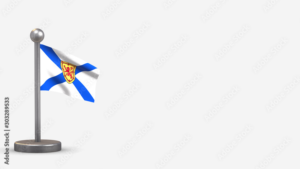 Nova Scotia 3D waving flag illustration on tiny flagpole. Nova Scotia 3D waving flag illustration on tiny flagpole.