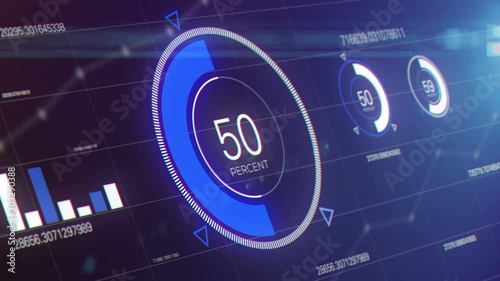 futuristic display of graphs and charts. Graphs and charts across a screen showing data visualizations and information