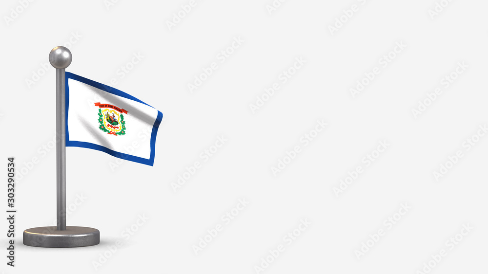 West Virginia 3D waving flag illustration on tiny flagpole. West Virginia 3D waving flag illustration on tiny flagpole.