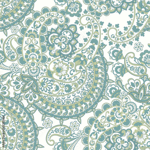 Paisley and vintage flowers seamless pattern. Ethnic floral vector background