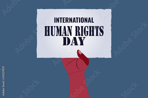 International Human Rights Day concept, Illutrator vector hand hold paper on blue background photo