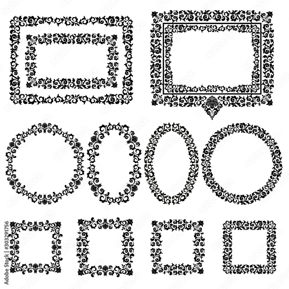 Obraz premium Set of floral frames on a white background.