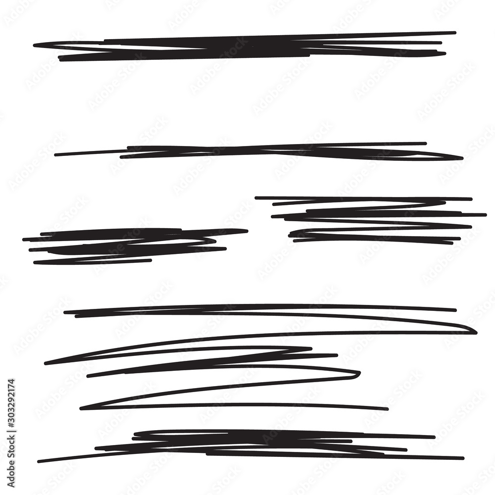 Vector set of hand drawn underline. Black scribble brush strokes collection. Felt tip brush smears stripe.