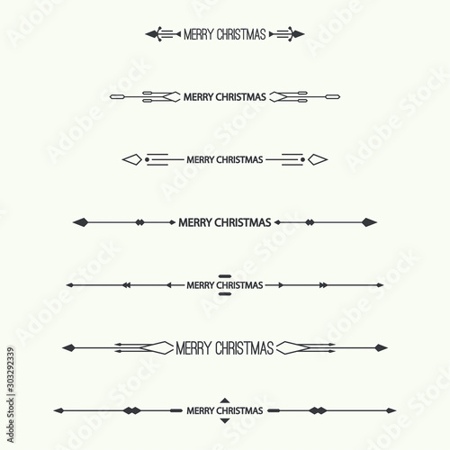 Dividers vector set isolated. Geometric horizontal modern hipster line with merry christmas text. Collection of decorative page rules. Separation select text.