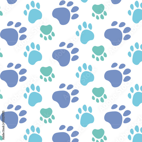 Paws pattern. I love animals, my pet, my dog and cat. Desigh for pets fabric and textile. Simple composition. Print for textiles and posters of veterinary clinics. Silhouette of cute paws.  Vector Eps