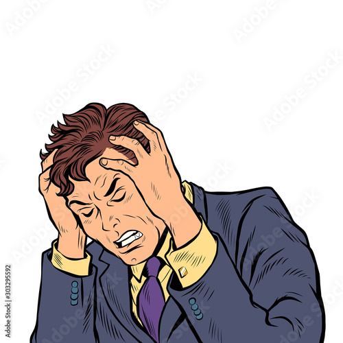 headache man. stress or illness
