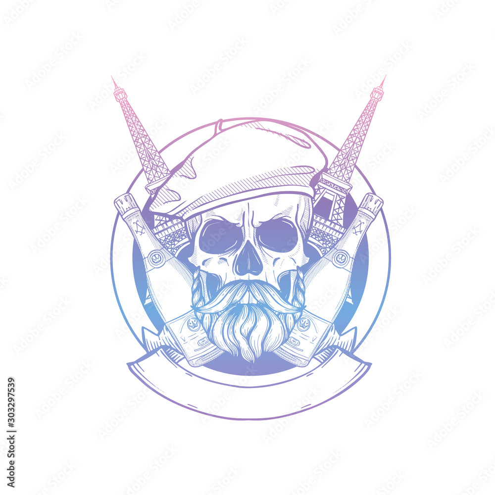 Sketch french skull with beret