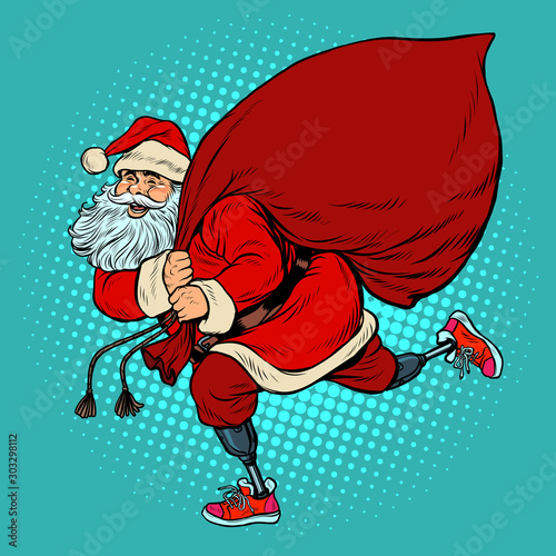 Santa Claus disabled on prostheses delivers gifts for Christmas