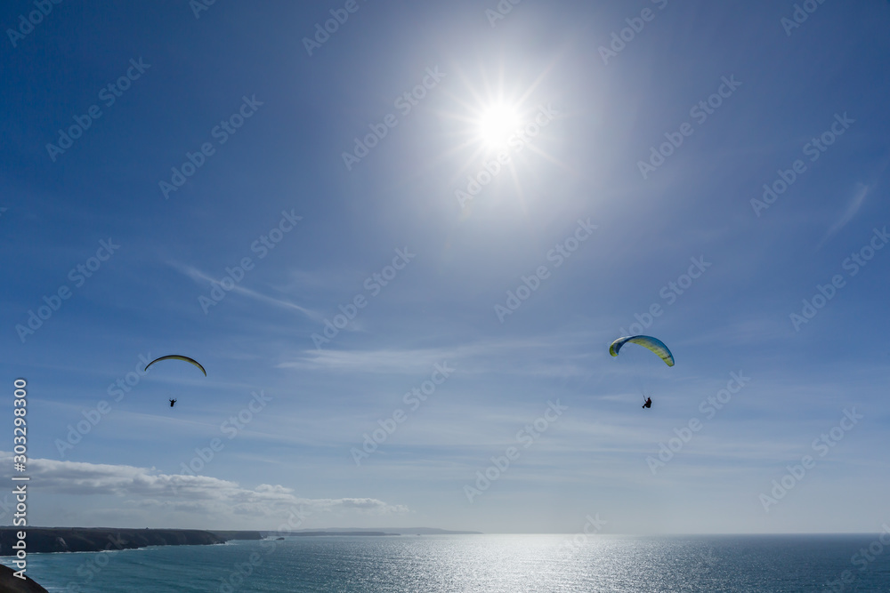 Paragliding over the north Cornwall coastline Paragliding over the north Cornwall coastline