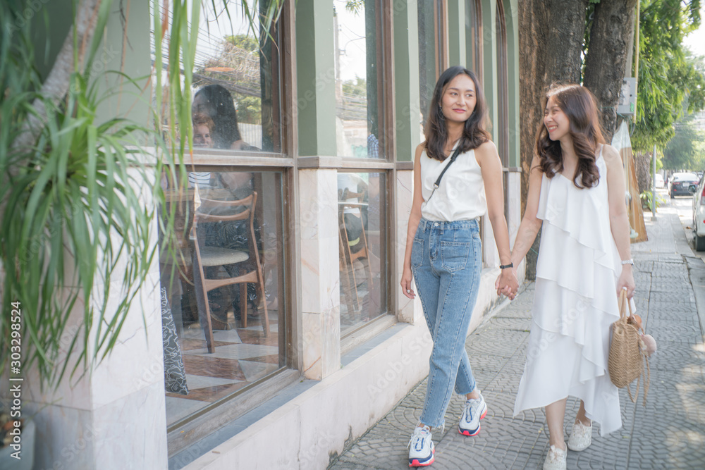 Asian fashion  women friend in Bangkok city travel