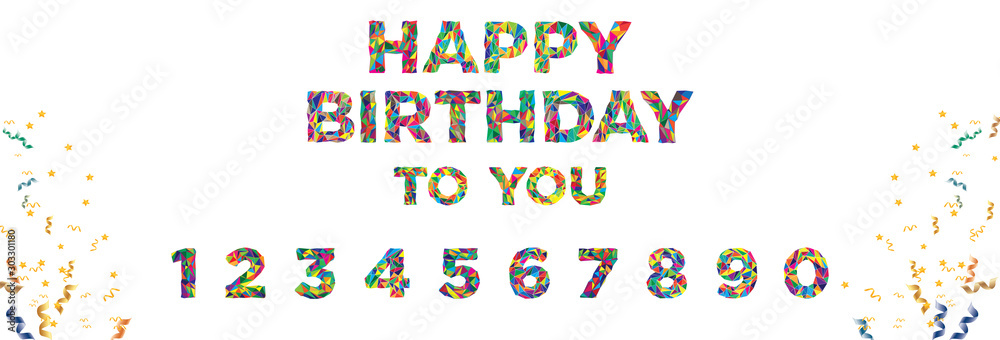 Happy Birthday - greeting card horizontal composition with soft colored  background, low polygon text and realistic helium balloons with colorful  exploding confetti. Numbers included and easy to edit Stock Vector | Adobe  Stock