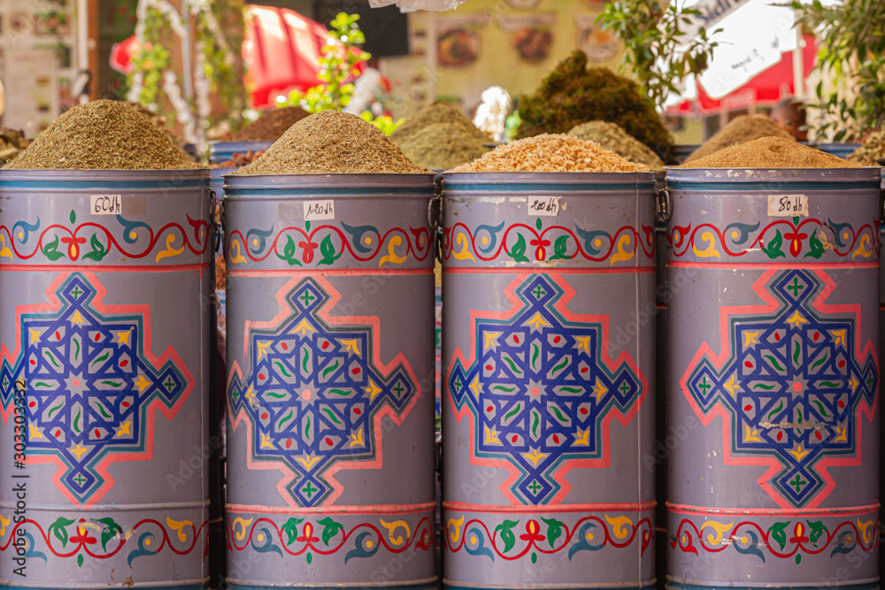 Dried fruits  in typical moroccan  cans (Marrakesch)
