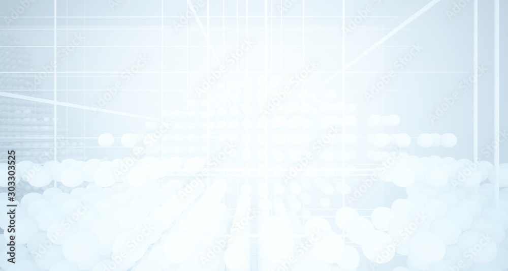 Abstract white architectural interior from an array of spheres with large windows. 3D illustration and rendering. Abstract white architectural interior from an array of spheres with large windows. 3D illustration and rendering.