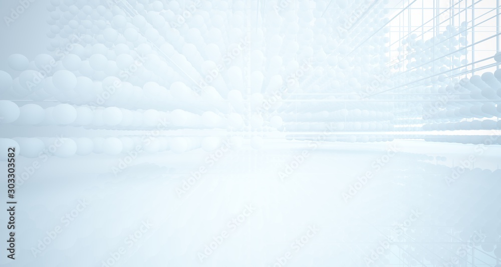 Abstract white architectural interior from an array of spheres with large windows. 3D illustration and rendering. Abstract white architectural interior from an array of spheres with large windows. 3D illustration and rendering.