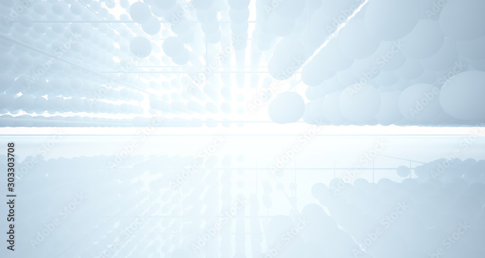 Abstract white architectural interior from an array of spheres with large windows. 3D illustration and rendering. Abstract white architectural interior from an array of spheres with large windows. 3D illustration and rendering.