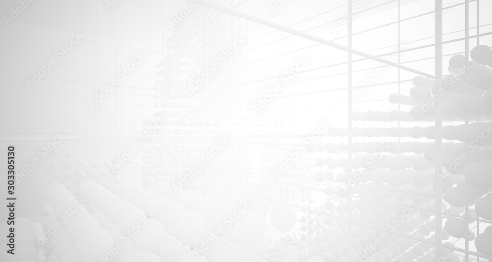 Abstract white architectural interior from an array of spheres with large windows. 3D illustration and rendering. Abstract white architectural interior from an array of spheres with large windows. 3D illustration and rendering.