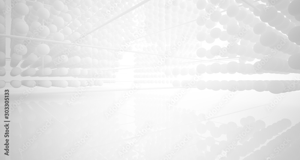Abstract white architectural interior from an array of spheres with large windows. 3D illustration and rendering. Abstract white architectural interior from an array of spheres with large windows. 3D illustration and rendering.