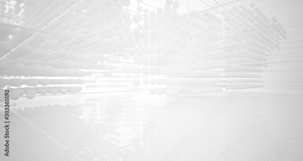 Abstract white architectural interior from an array of spheres with large windows. 3D illustration and rendering. Abstract white architectural interior from an array of spheres with large windows. 3D illustration and rendering.