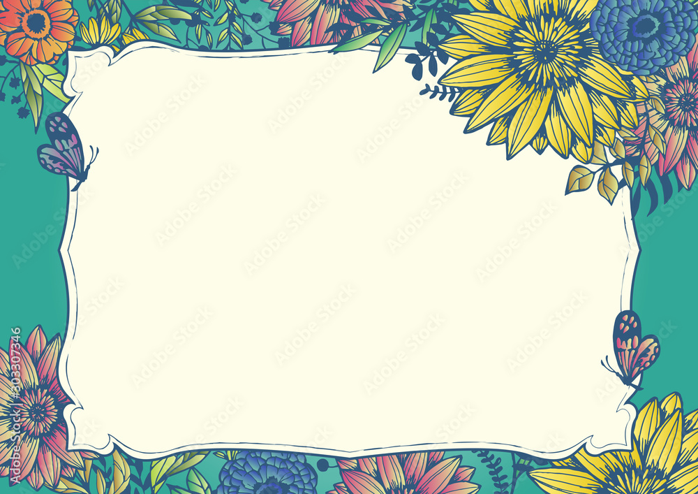 レトロな花柄の背景素材 ポップ 手書きイラスト 青 ターコイズブルー Ilustracion De Stock Adobe Stock