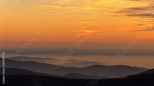 Beautiful landscape and sunset in the mountains. Hills in clouds. Jeseniky - Czech Republic - Europe. © montypeter