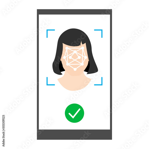 Vector illustration, face recognition system, scanning female face