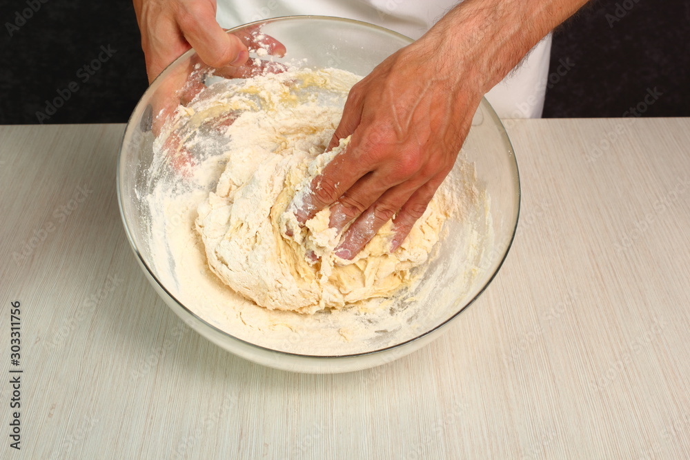 Preparing Dough, mixing ingredients. Making Yeast Sweet Roll Bun