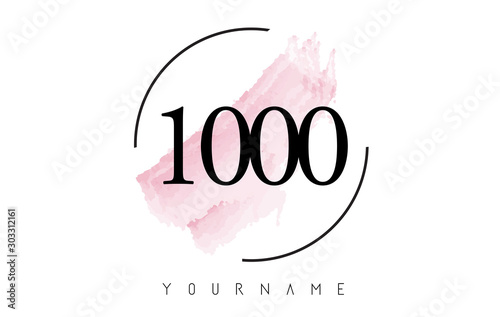 Number 1000 Watercolor Stroke Logo Design with Circular Brush Pattern.