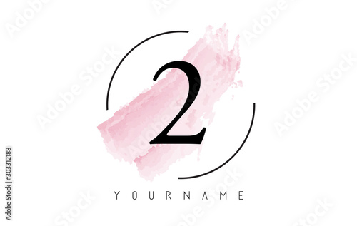 Number 2 Watercolor Stroke Logo Design with Circular Brush Pattern.