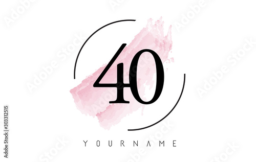 Number 40 Watercolor Stroke Logo Design with Circular Brush Pattern. photo