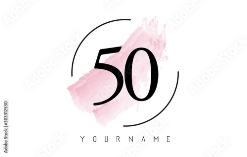 Number 50 Watercolor Stroke Logo Design with Circular Brush Pattern.