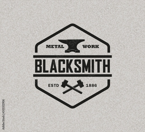 Fotografie, Tablou Color illustration of a blacksmith logo on a background with texture