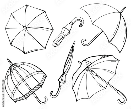 series of black and white umbrellas