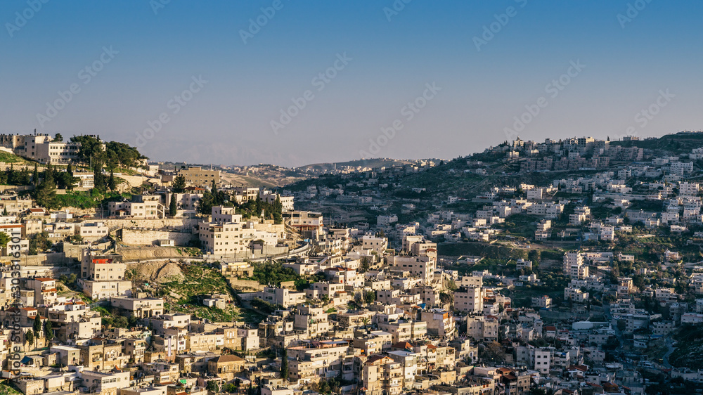 Fototapeta premium High perspective view of Silwan Village in the outskirts of Jerusalem, Israel