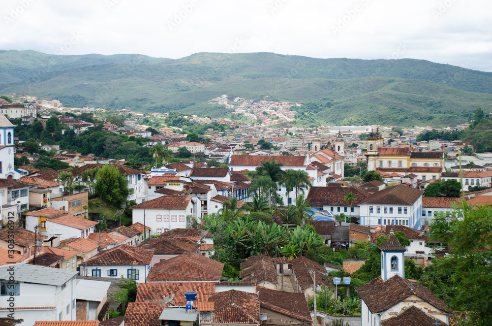 A captivating panoramic view of Mariana, Minas Gerais, Brazil, showcasing its scenic landscapes, colonial architecture, and historic charm