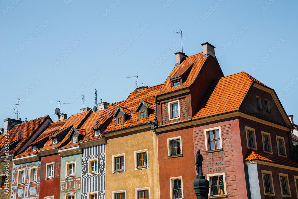 Stary Rynek old town market square, colorful buildings in Poznan, Poland