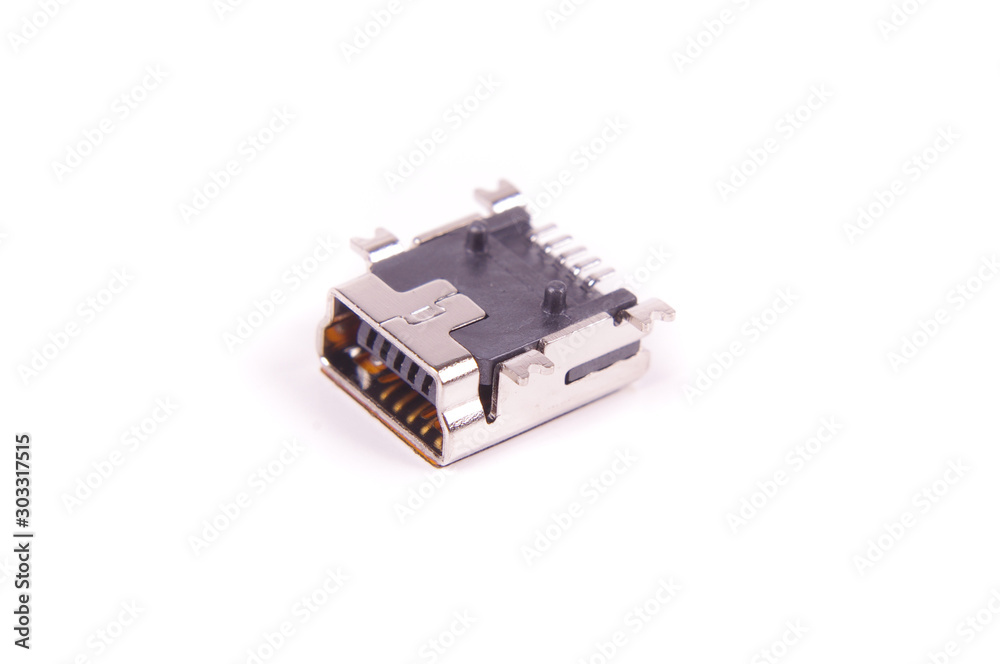 Surface mount SMD mini USB connector close up Surface mount SMD mini USB connector close up